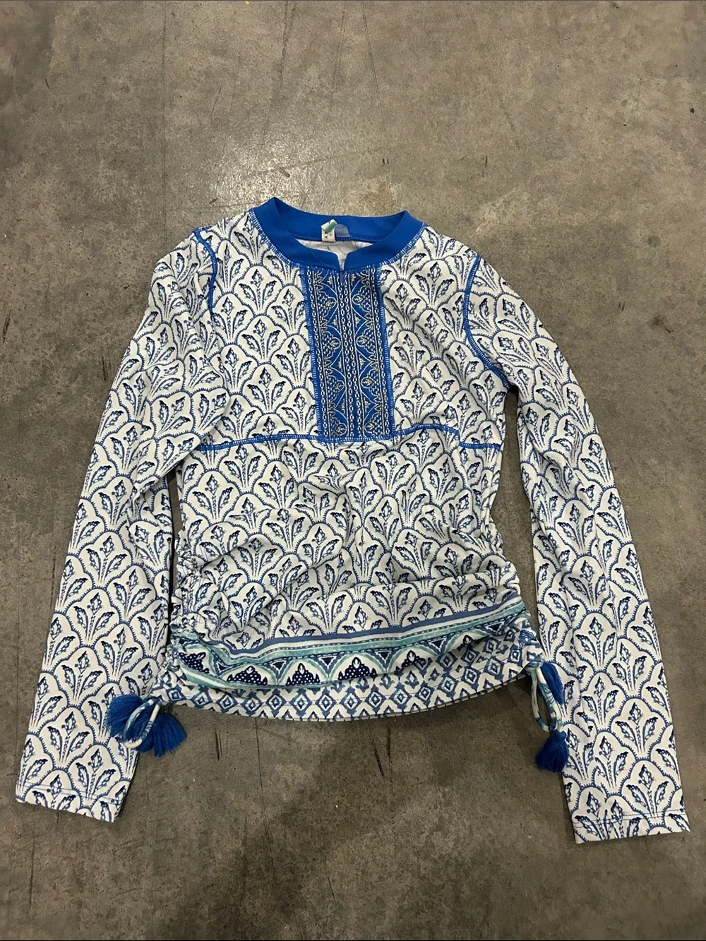 Cabana Life Girls' Blue and White Printed Long-Sleeve Rashguard